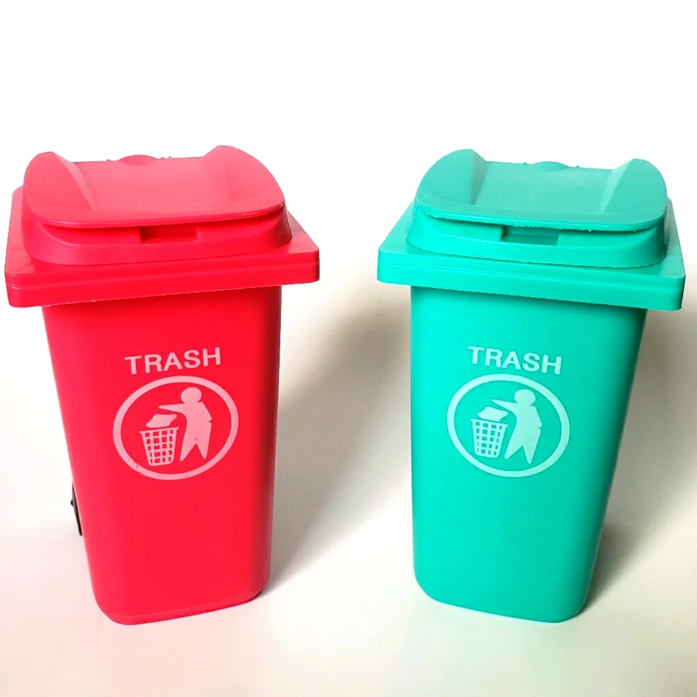 Mini Desk Wheelie Trash Bin Pen Pencil Holder Pink